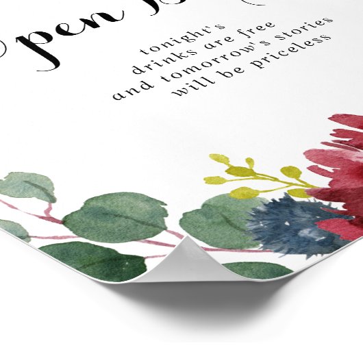 Autumn Rustic Calligraphy Wedding Open Bar Sign Poster (Hoek)