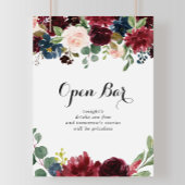 Autumn Rustic Calligraphy Wedding Open Bar Sign Poster
