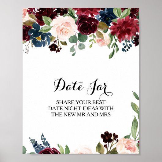 Autumn Rustic Dazzling Burgundy Datum Jar Sign Poster (Voorkant)