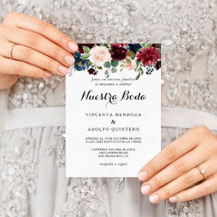 Autumn Rustic Dazzling Burgundy Spaans huwelijk Kaart