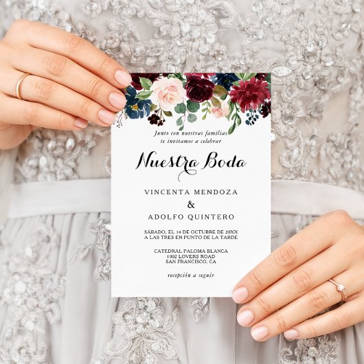 Autumn Rustic Dazzling Burgundy Spaans huwelijk Kaart