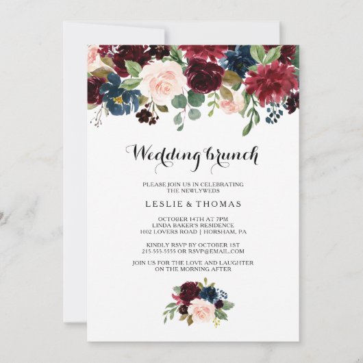Autumn Rustic Dazzling Burgundy Wedding Brunch Kaart (Voorkant)