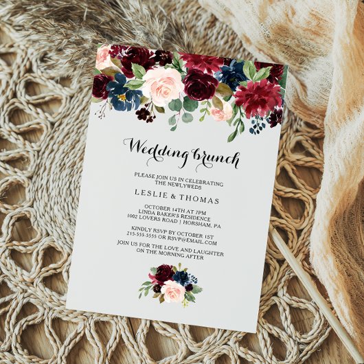 Autumn Rustic Dazzling Burgundy Wedding Brunch Kaart