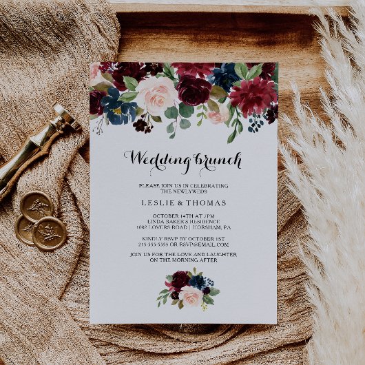 Autumn Rustic Dazzling Burgundy Wedding Brunch Kaart