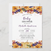 Autumn Rustic floral Paars Baby shower Uitnodiging (Voorkant)
