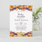 Autumn Rustic floral Paars Baby shower Uitnodiging (Staand voorkant)