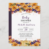 Autumn Rustic floral Paars Baby shower Uitnodiging (Voorkant / Achterkant)