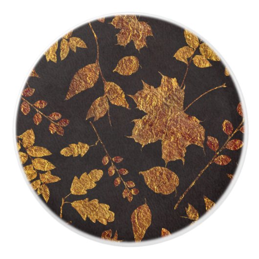 Autumn Rustic Golden Leaves Elegant Herfst Keramische Knop (Voorkant)