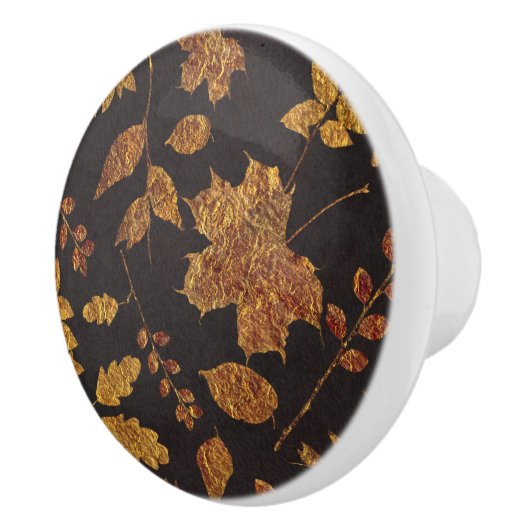 Autumn Rustic Golden Leaves Elegant Herfst Keramische Knop (Rechts)