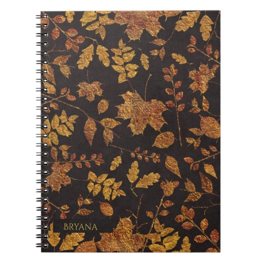 Autumn Rustic Golden Leaves Elegant Herfst Notitieboek (Voorkant)