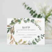Autumn Rustic Leaf Wreath Modern Wedding RSVP Kaartje (Staand voorkant)