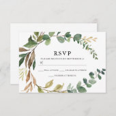 Autumn Rustic Leaf Wreath Modern Wedding RSVP Kaartje (Voorkant / Achterkant)
