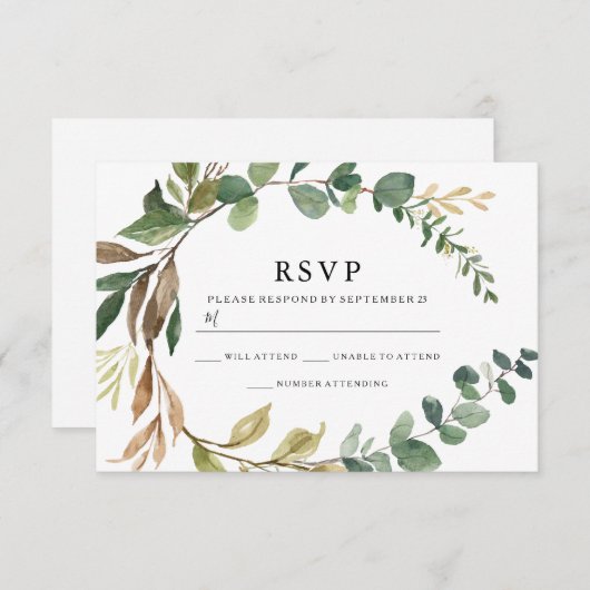 Autumn Rustic Leaf Wreath Modern Wedding RSVP Kaartje (Voorkant / Achterkant)