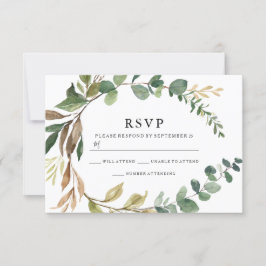 Autumn Rustic Leaf Wreath Modern Wedding RSVP Kaartje