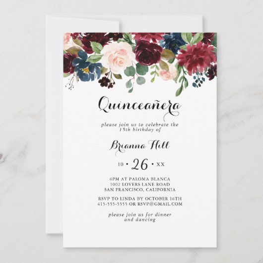 Autumn Rustic Modern Calligraphy Quinceañera Kaart (Voorkant)