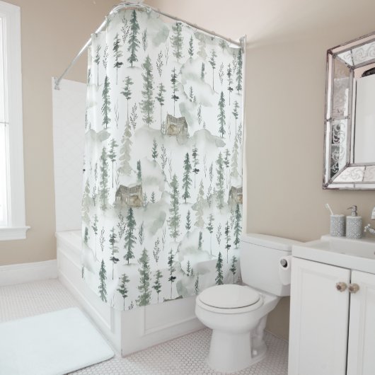 Autumn Rustic Mountain Cabin Forest Douchegordijn (In situ)