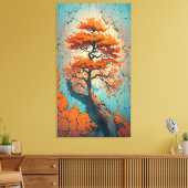 Autumn’s Last Stand: A Fiery Tree in a Cracked  Canvas Afdruk (Insitu (Woonkamer))