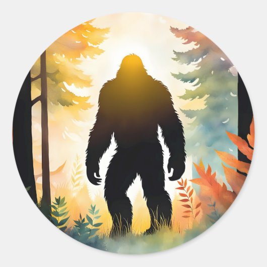 Autumn Sasquatch kleurrijk landschap Ronde Sticker (Voorkant)