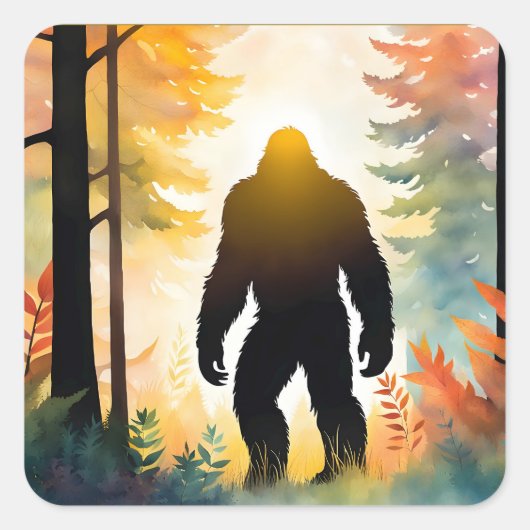 Autumn Sasquatch kleurrijk landschap Vierkante Sticker (Voorkant)