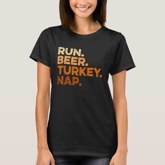 Autumn Sayings Thanksgiving Trot Run Beer Turkey T-shirt (Voorkant)