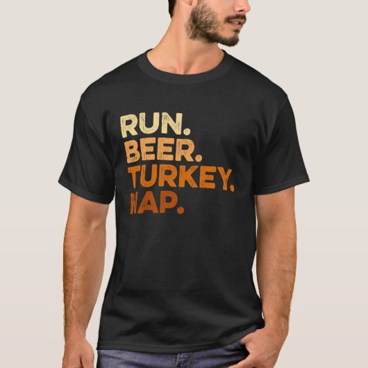 Autumn Sayings Thanksgiving Trot Run Beer Turkey T-shirt (Voorkant)