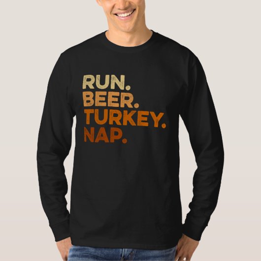 Autumn Sayings Thanksgiving Trot Run Beer Turkey T-shirt (Voorkant)