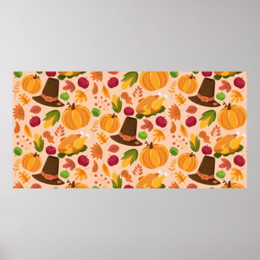Autumn seamless pattern, cute fall cartoon texture poster (Voorkant)