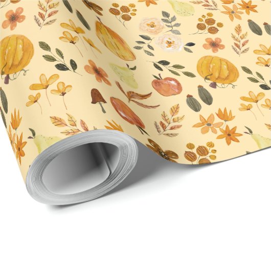 Autumn Seamless Pattern Pumpkin & Fall Leaves Cadeaupapier (Rol Hoek)