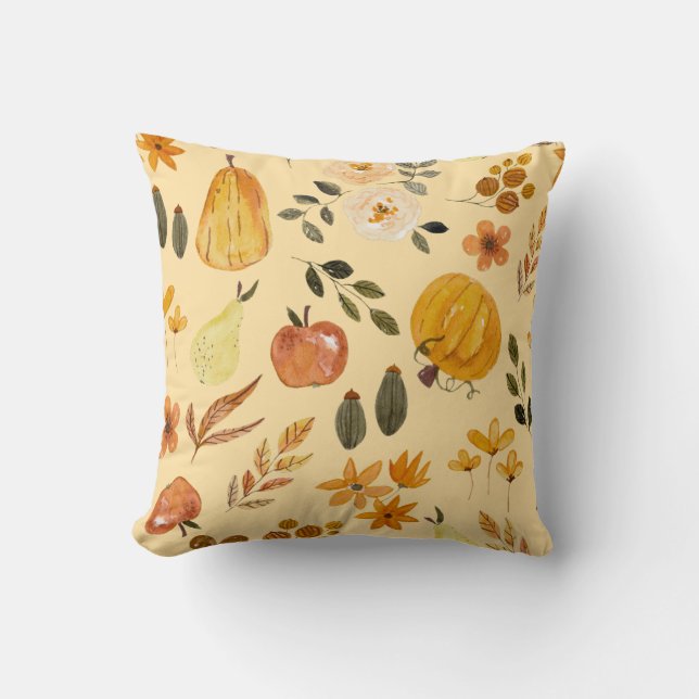 Autumn Seamless Pattern Pumpkin & Fall Leaves Kussen (Voorkant)