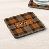 Autumn Seasonal Plaid Monogram Bier Onderzetter (Linkerzijde)