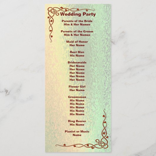 Autumn Shades Green and Yellow Wedding Rack Kaart (Achterkant)