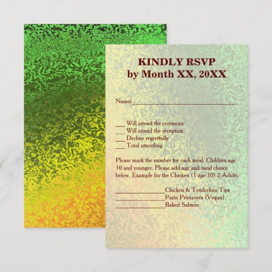 Autumn Shades Green Yellow Wedding Vert Menu RSVP Kaart (Voorkant / Achterkant)