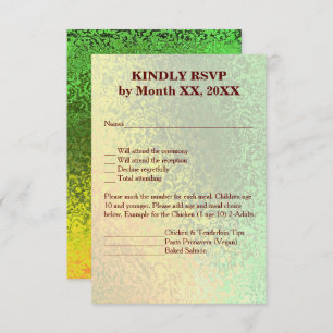 Autumn Shades Green Yellow Wedding Vert Menu RSVP Kaart
