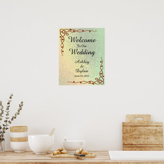 Autumn Shades Green Yellow Welcome Weddenron Poster (Keuken)