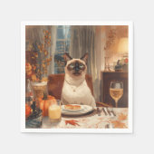Autumn Siamese Cat Hostess bij Dinner Thanksgiving Servet (Voorkant)