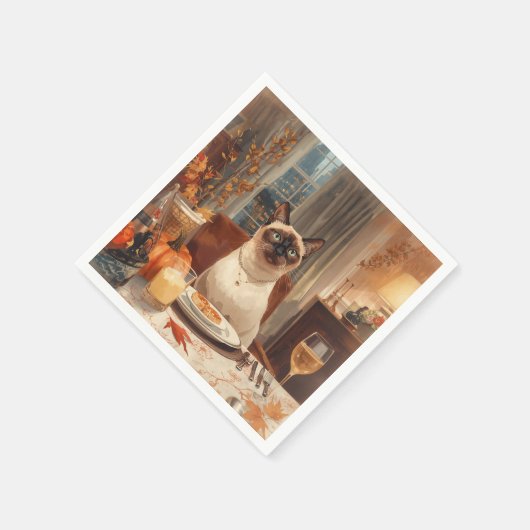 Autumn Siamese Cat Hostess bij Dinner Thanksgiving Servet (Hoek)