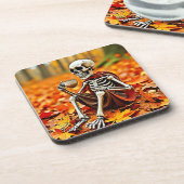 Autumn Skeleton Coffee Break Ontwerp Bier Onderzetter (Linkerzijde)