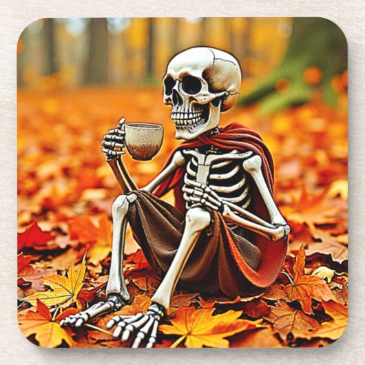 Autumn Skeleton Coffee Break Ontwerp Bier Onderzetter (Voorkant)