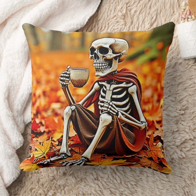 Autumn Skeleton Coffee Break Ontwerp Kussen (Deken)