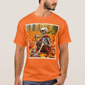 Autumn Skeleton Coffee Break Ontwerp T-shirt (Voorkant)