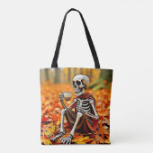 Autumn Skeleton Coffee Break Ontwerp Tote Bag (Achterkant)