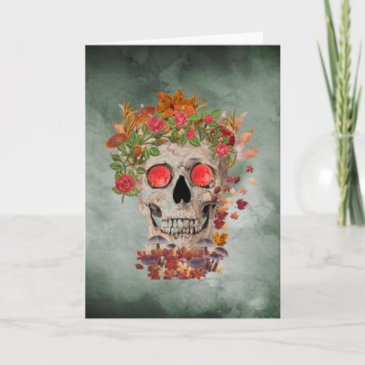 Autumn Skull op Green Background Halloween Card Bedankkaart (Voorkant)