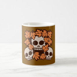 Autumn Skulls with Fall Leaves Wreath Seasonal Fun Koffiemok