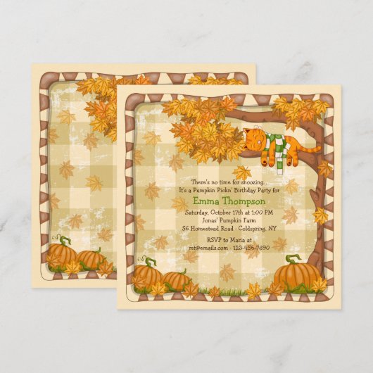 Autumn Sleepy Cat Invitation Kaart (Voorkant / Achterkant)