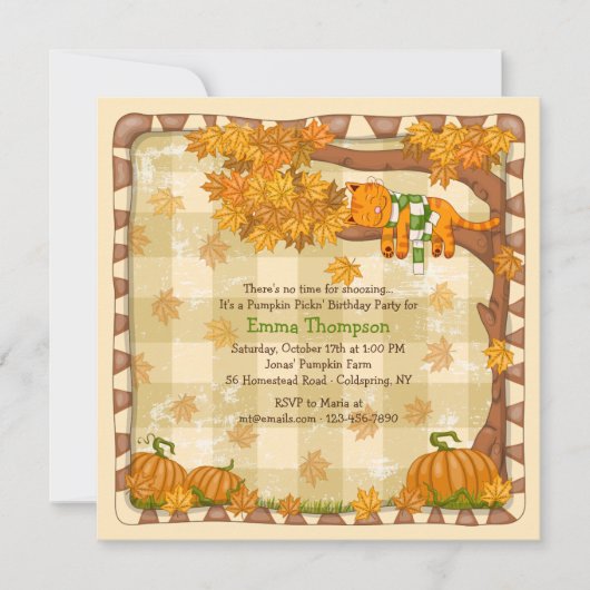 Autumn Sleepy Cat Invitation Kaart (Voorkant)