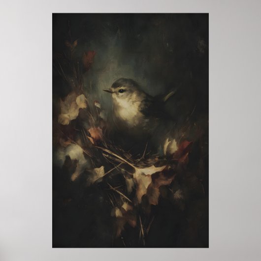 Autumn Small Wren Bird Art Printable Moody Poster (Voorkant)