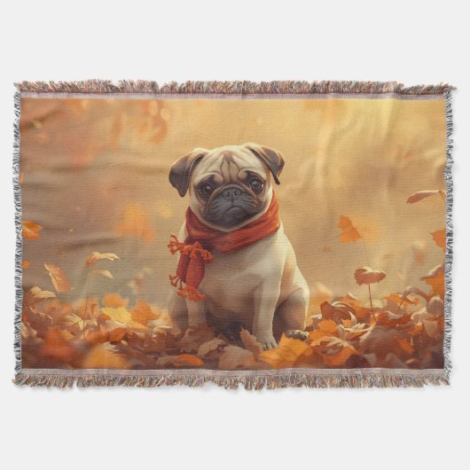 “Autumn Snuggles with Pugsy” Cute Autumn Pug Deken (Voorkant)