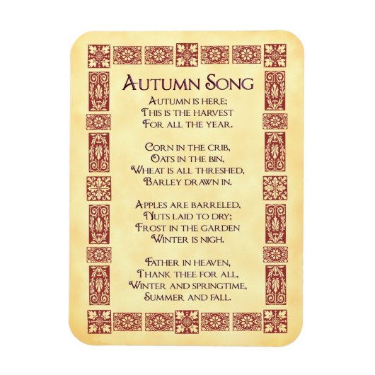 Autumn Song Red Art Thanksgiving Poem Magnet Magneet (Verticaal)