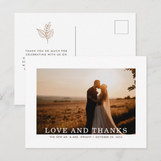 Autumn Sprig Love and Bedankt Wedding Dankuwel Briefkaart (Voorkant / Achterkant)