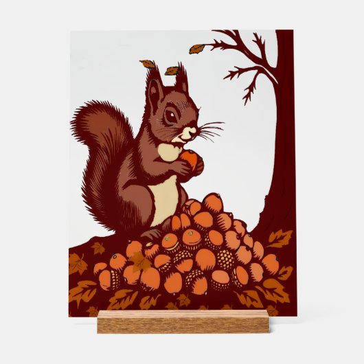 🐿️ Autumn Squirrel Acrylic Sign - Desk Decor 🍂 (Voorkant)